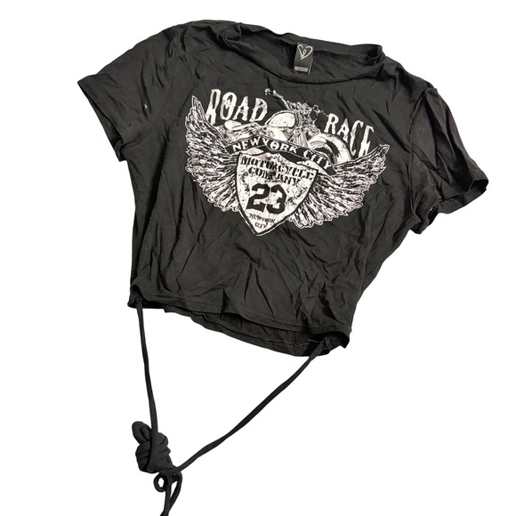Windsor Tops - Windsor Small Black Road Race Motorcycle Company Graphic‎ Crop Top Shirt